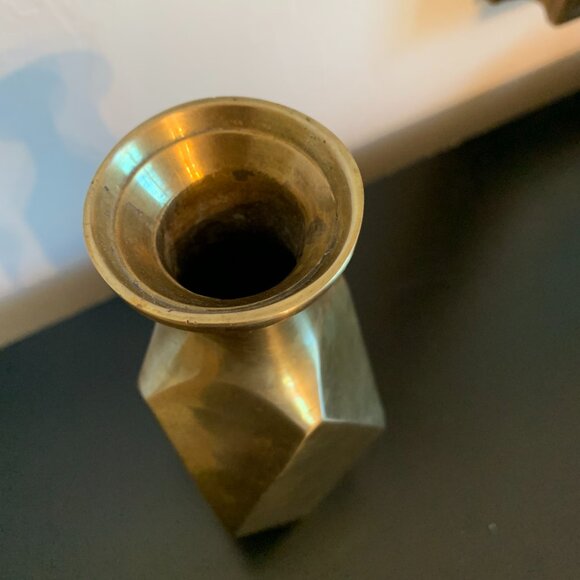 Vintage 6" Brass Geometric Art Deco Decorative Vase/Bottle with Patina - Picture 2 of 4